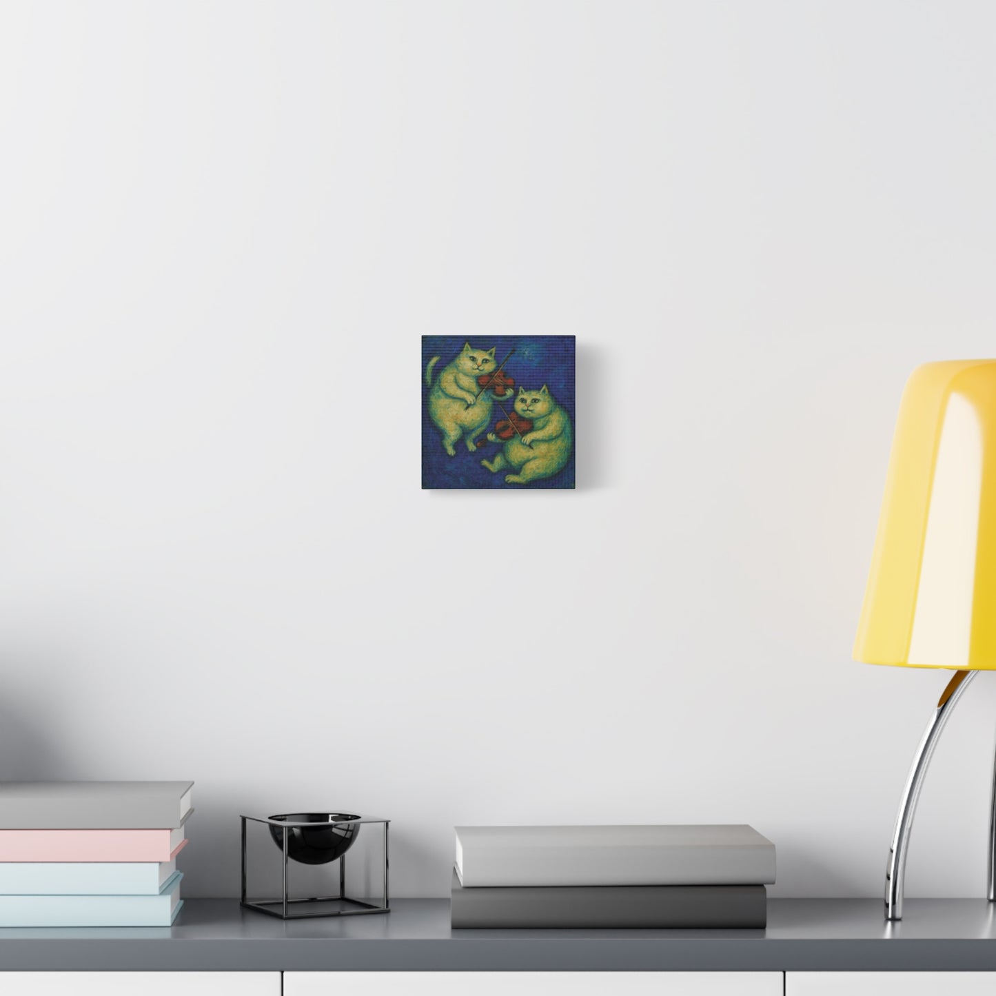 Canvas Wall Art, Two Chubby Cats Floating Playing Violin, Cat Lover Gift, Home Decor, Animal Art Print