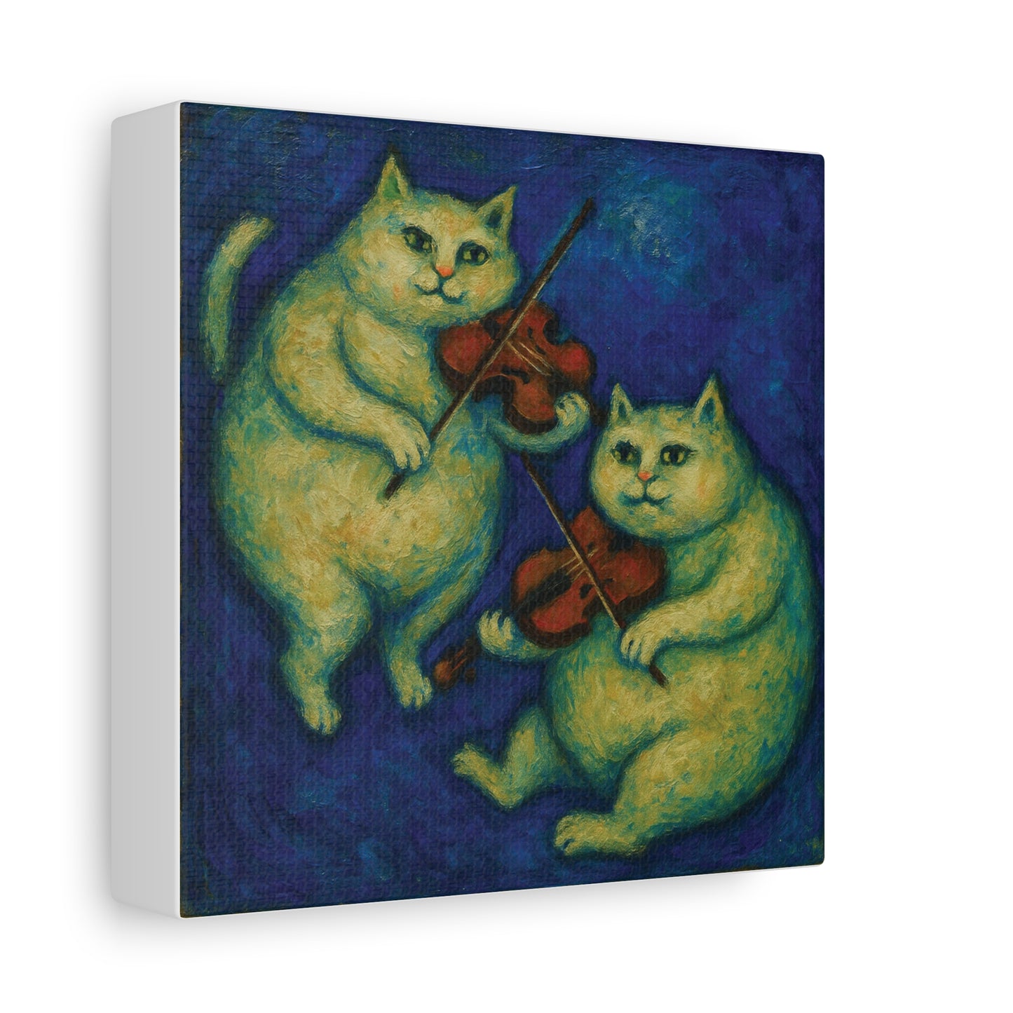 Canvas Wall Art, Two Chubby Cats Floating Playing Violin, Cat Lover Gift, Home Decor, Animal Art Print