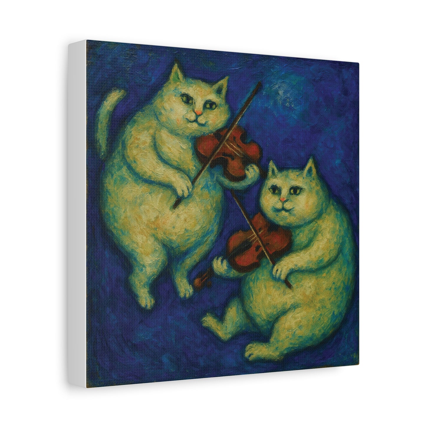 Canvas Wall Art, Two Chubby Cats Floating Playing Violin, Cat Lover Gift, Home Decor, Animal Art Print